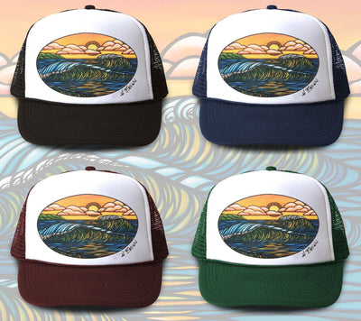 Haleiwa Sunset Trucker Hat by Hawaii artist Heather Brown