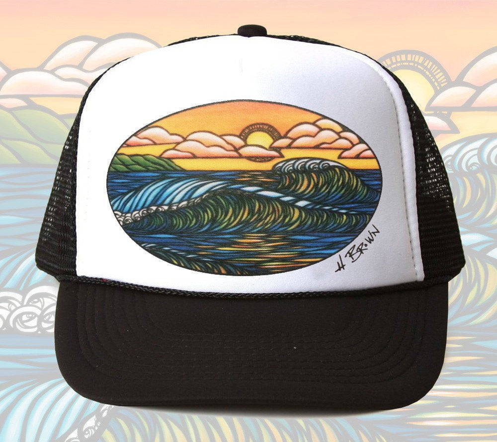 Haleiwa Sunset Trucker Hat by Hawaii artist Heather Brown