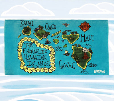 New Map of the Hawaiian Island Chain by Hawaii Artist Heather Brown