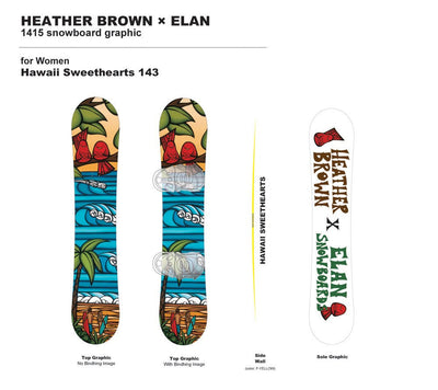 Detail - "Hawaii Sweethearts" Limited Edition Snowboard was made in collaboration with Heather Brown Art x Elan Snowboards