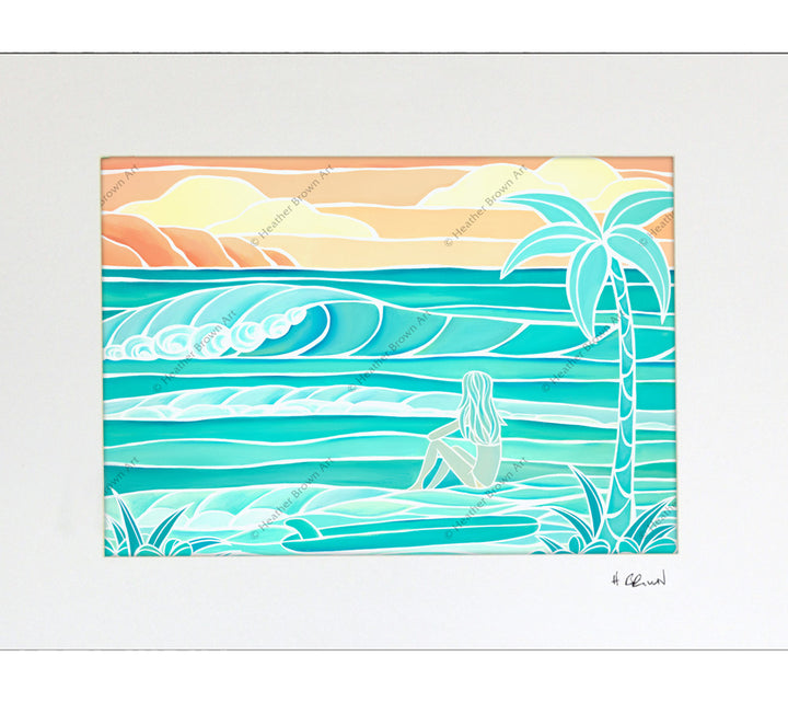 Beach Girl Matted Print by Heather Brown