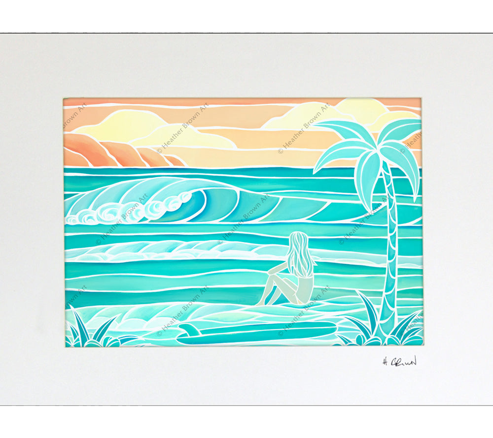 Beach Girl Matted Print by Heather Brown