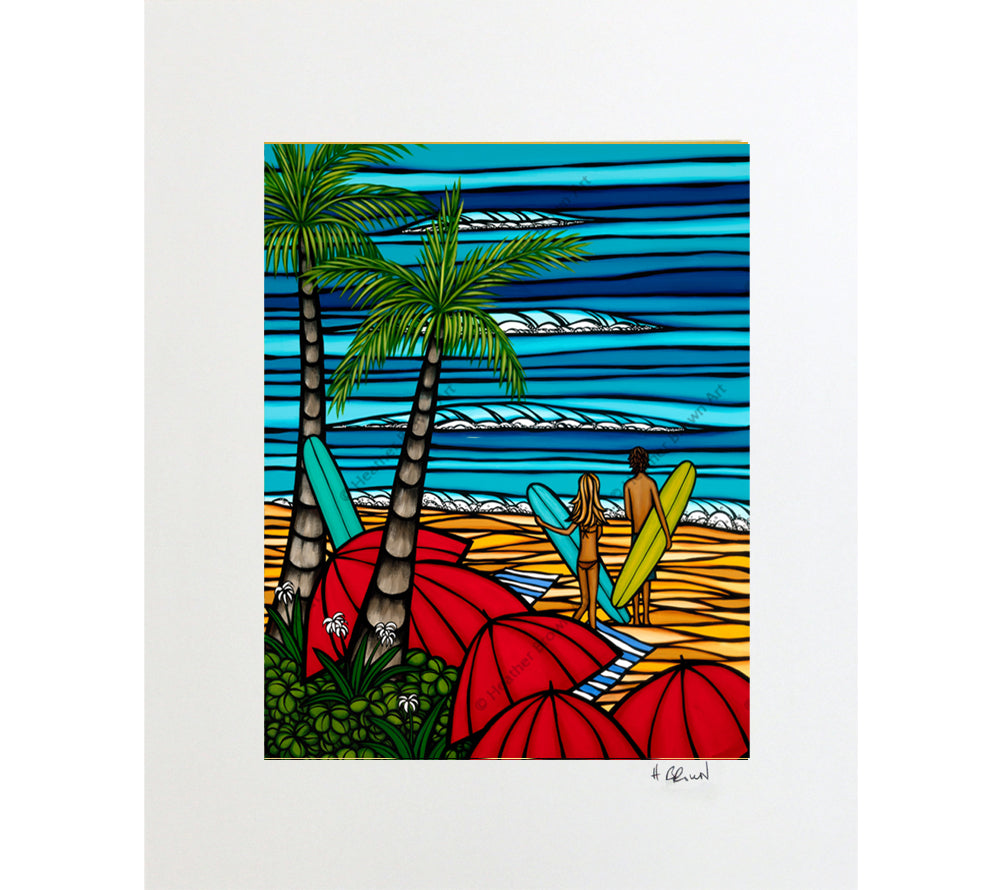 Matted print of Fun in the Sun by surf artist Heather Brown