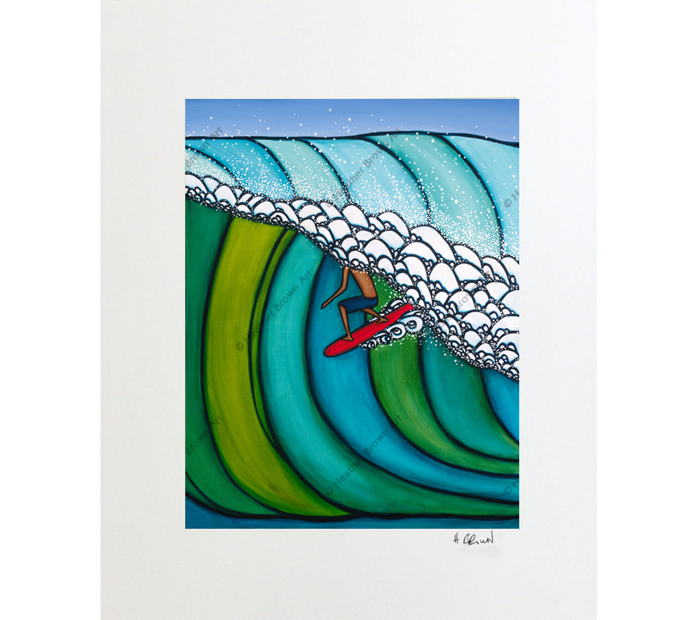 Matted print of Double Overhead by surf artist Heather Brown