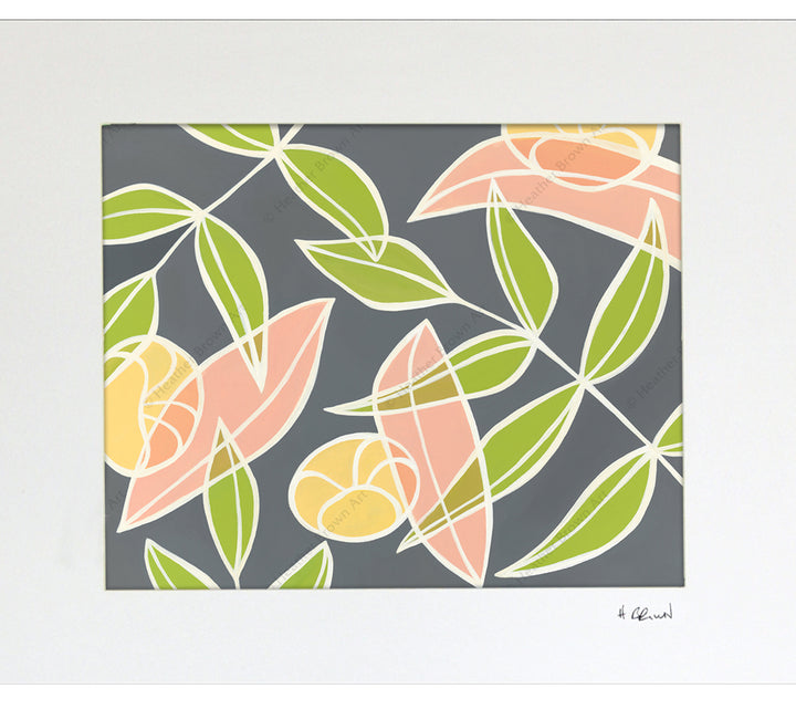 Falling Flowers - Matted Print by Heather Brown