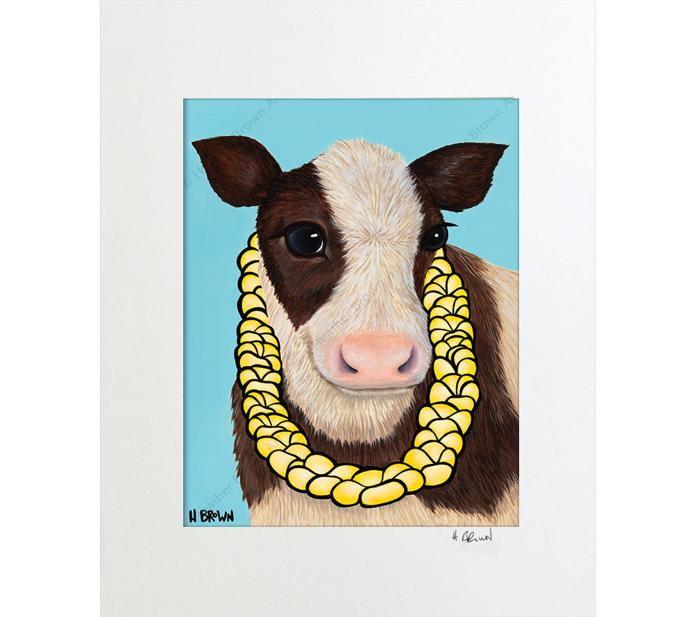 Happy Cow - Matted Print by Heather Brown