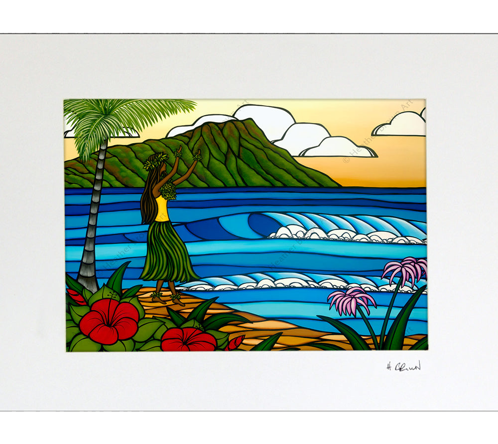 Hula Girl - Matted Print by Heather Brown