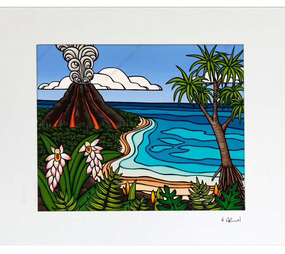 Island Volcano - Matted Paper Print - Heather Brown Art