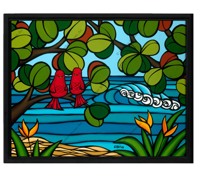 Classic Black Frame - Artwork by surf artist Heather Brown of two beach birds