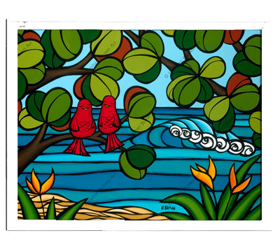 Classic White Frame - Artwork by surf artist Heather Brown of two beach birds