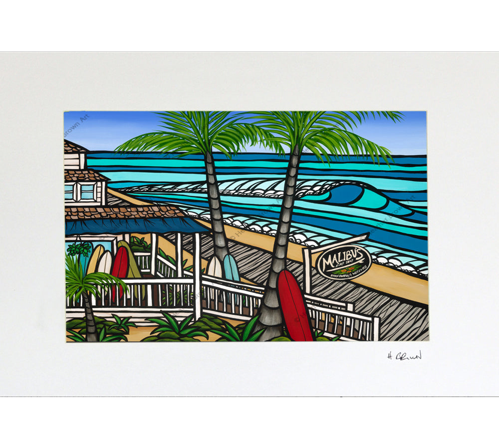 Malibu's Surf Shop - Matted Print on Paper (Mat Only) by Hawaii surf artist Heather Brown