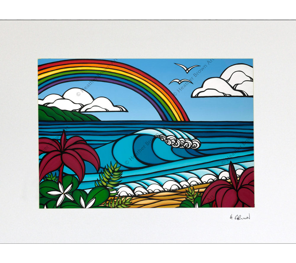 Matted print of Heather Brown's beach art North Shore Rainbow