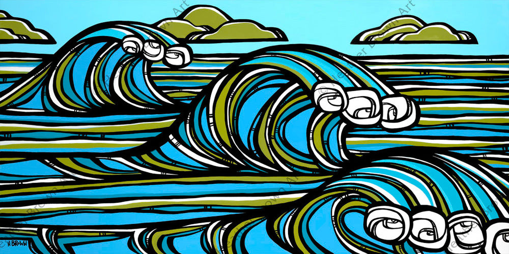 North Swell - Line painting of North Swells by surf and wave artist Heather Brown