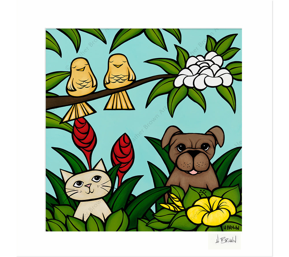 Pets in Paradise - Matted Print by Heather Brown