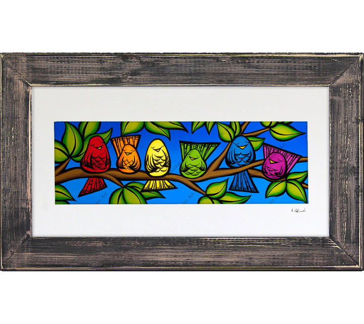 Rainbow Birds - Framed Matted Print by Heather Brown