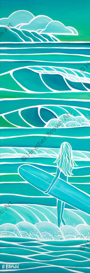 Hawaii wave painting of the shades of the ocean water by surf artist Heather Brown