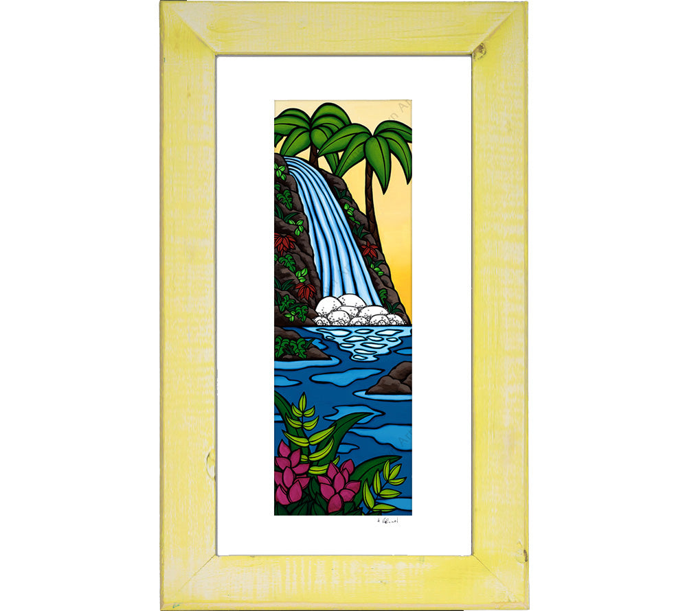 Sunset Waterfall - Framed Matted Print by Heather Brown