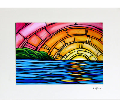 Matted print of Juicy Sunset, a multi-color sunset painting by Heather Brown