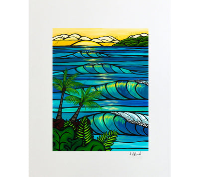 Sunset Swell - Matted Print on Paper (Mat Only) by Hawaii surf artist Heather Brown
