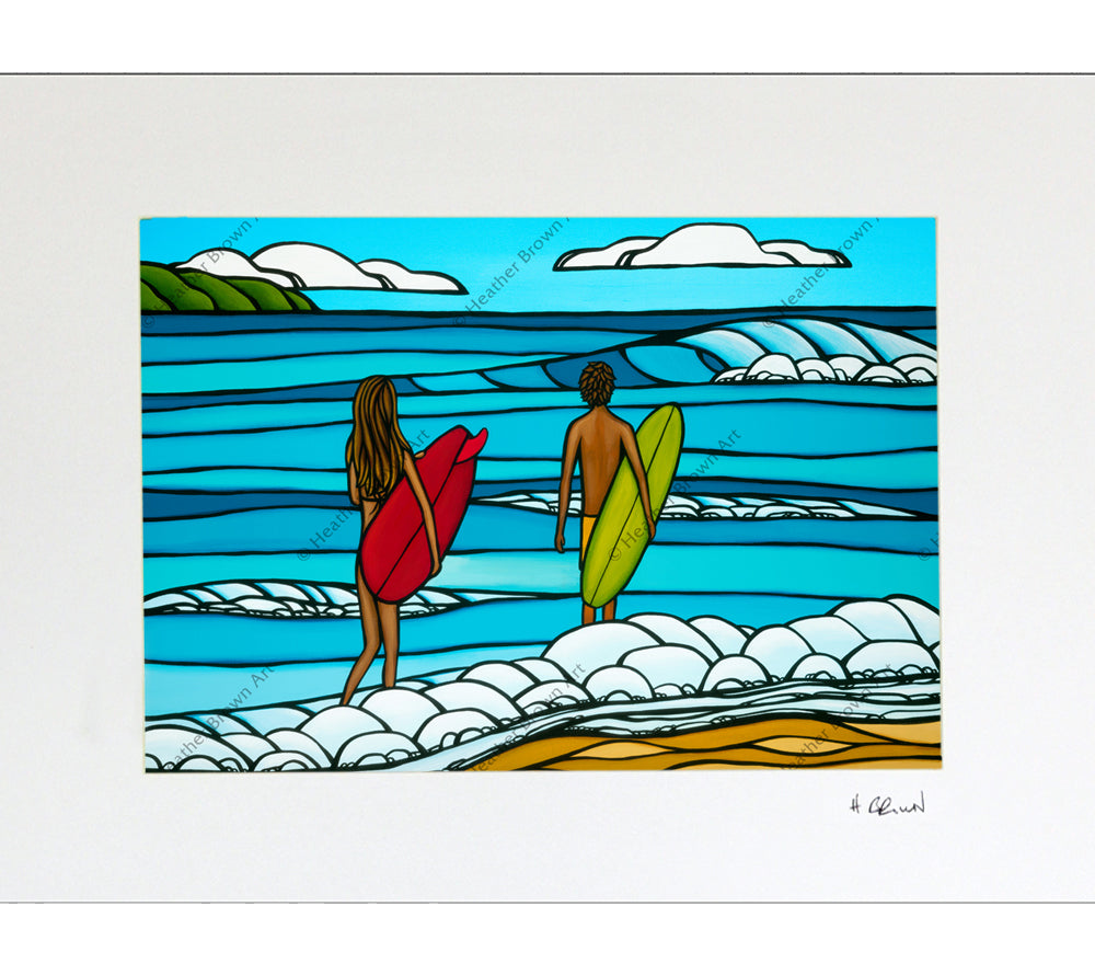 Matted print of Heather Brown's Hawaii art Love and Surf