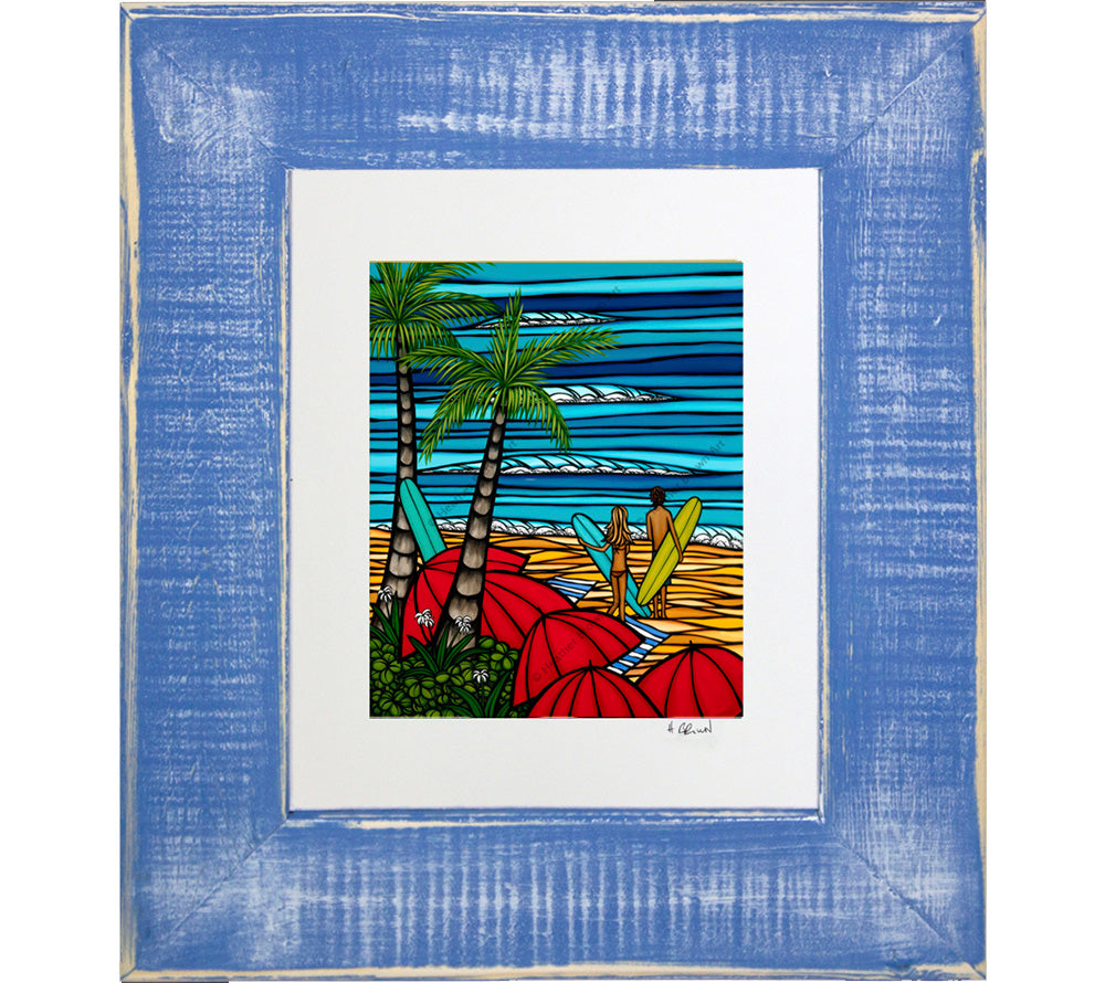 Framed and matted print of Fun in the Sun by Hawaii artist Heather Brown