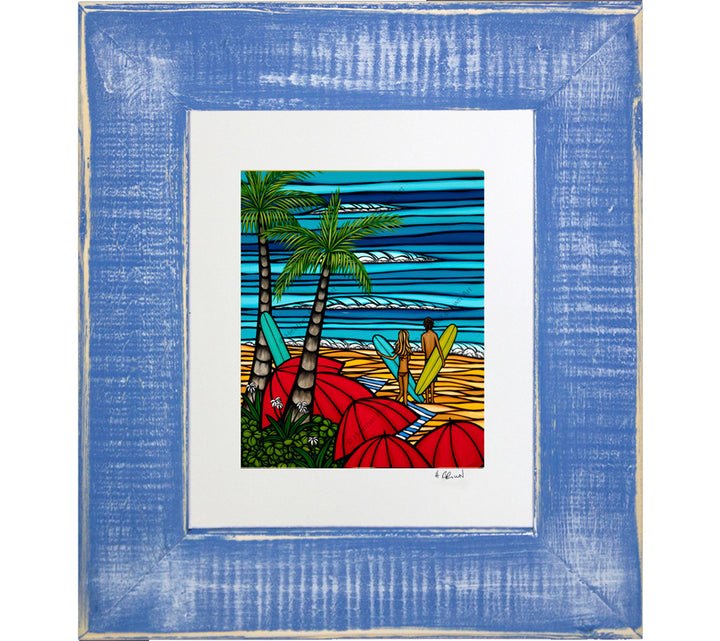 Framed and matted print of Fun in the Sun by Hawaii artist Heather Brown