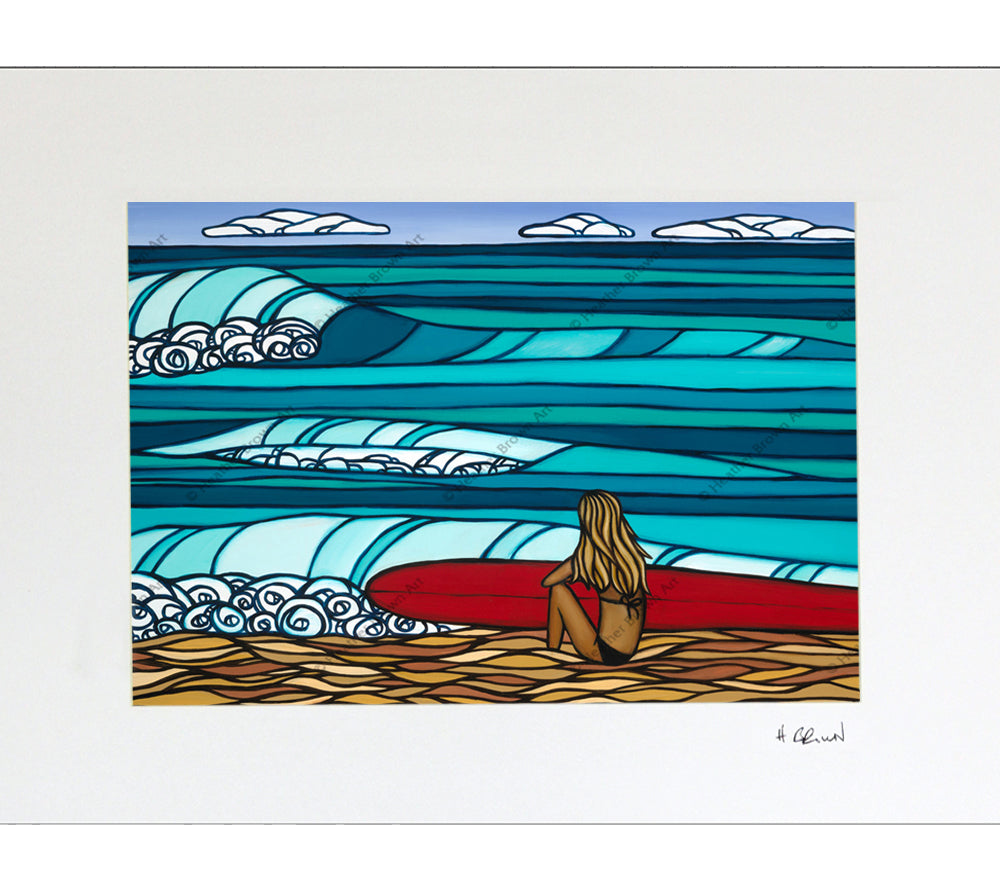 Surf Girl - Matted Print on Paper (Mat Only) by Hawaii surf artist Heather Brown