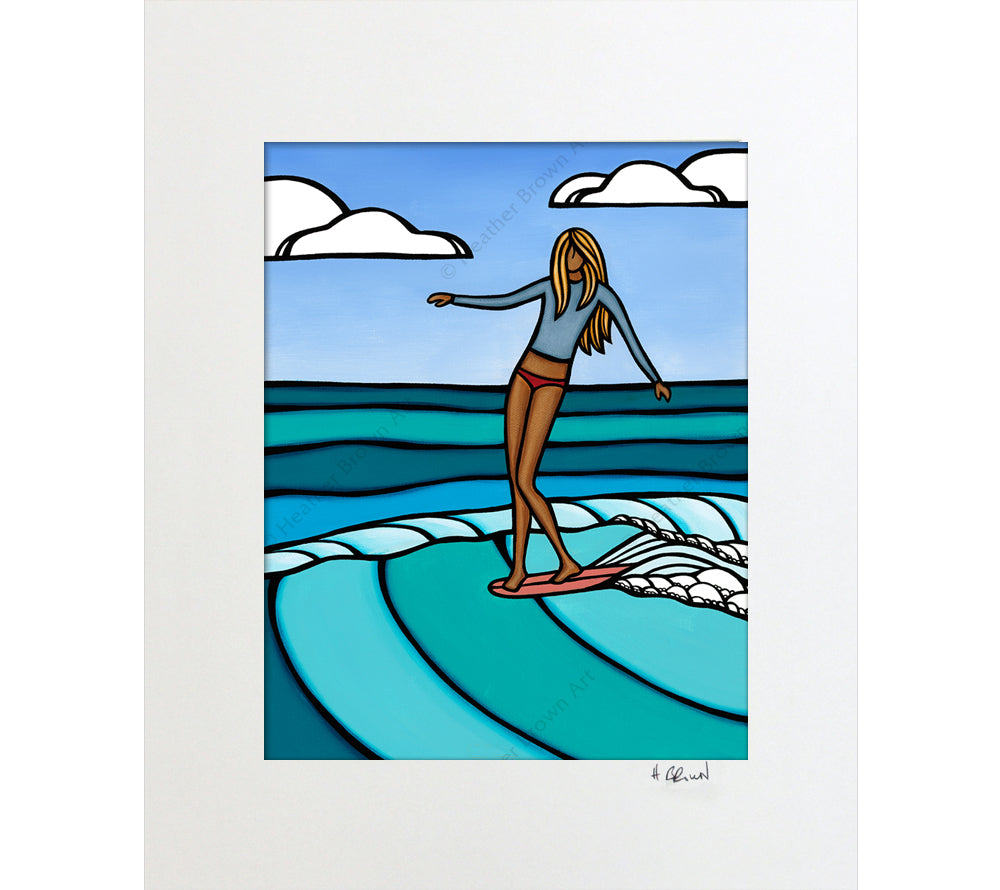 Summer Surf Girl - Matted Print by Heather Brown