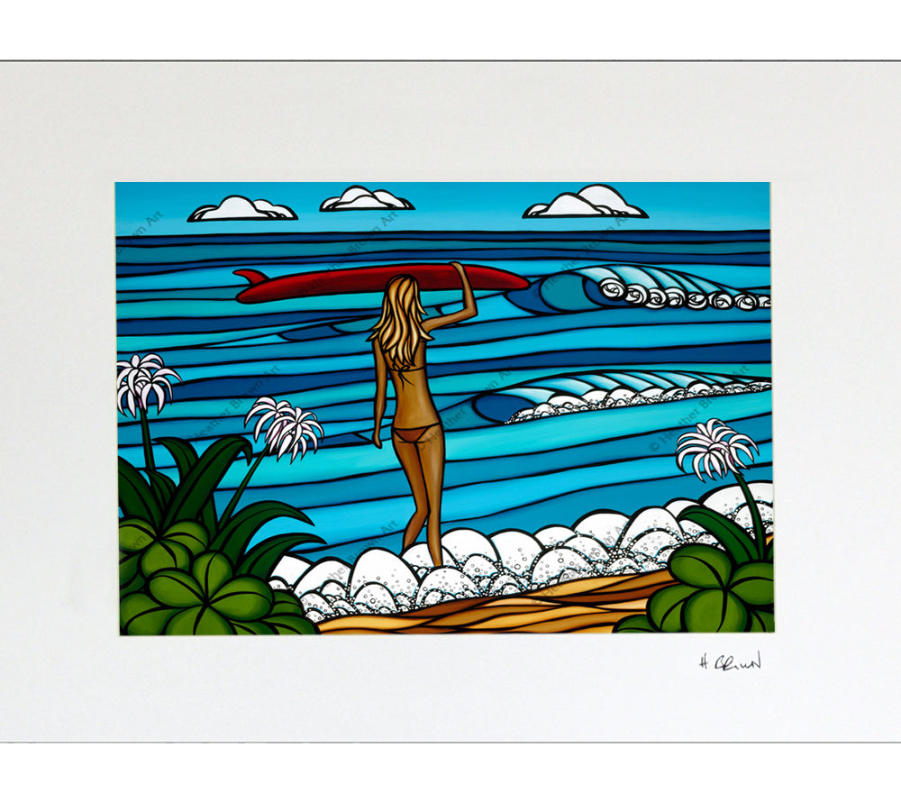 Surf Stroll - Matted Print on Paper (Mat Only) by Hawaii surf artist Heather Brown