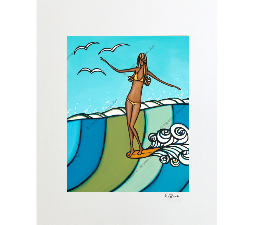 Sea Siren - Matted Print on Paper (Mat Only) by Hawaii surf artist Heather Brown