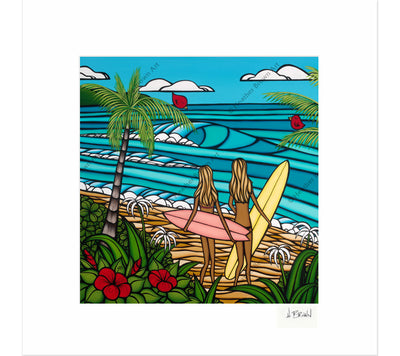 Matted print of Surf Sisters by Hawaii artist Heather Brown