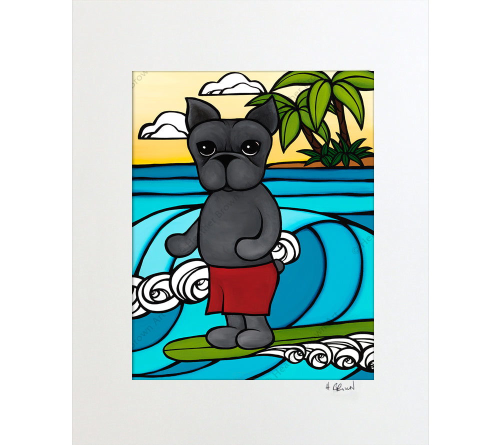 Henry Goes Surfing - Matted Print by Heather Brown