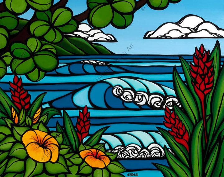 Tropical Paradise - Peer through the trees hile hiking along the Na Pali Coast on the north end of Kauai by Hawaii surf artist Heather Brown