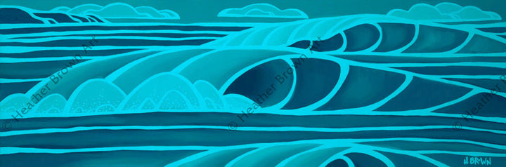 The beautiful turquoise waves rolling in just before sunrise by wave artist Heather Brown