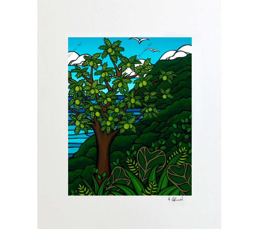 Ulu Tree - Matted Print on Paper (Mat Only) by Hawaii surf artist Heather Brown