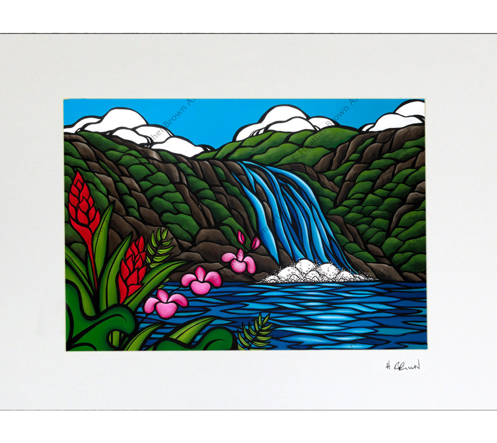 Matted print of Heather Brown's tropical art North Shore Rainbow