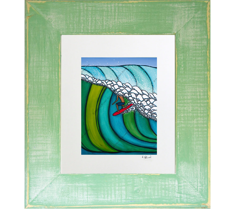 Framed and matted print of Double Overhead by surf artist Heather Brown