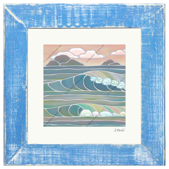 Heather Brown Fruit Stripe Twilight Classic Blue Frame Matted Print