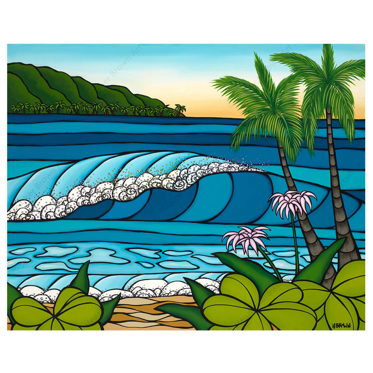 Heather brown rainbow spray tropical wave painting