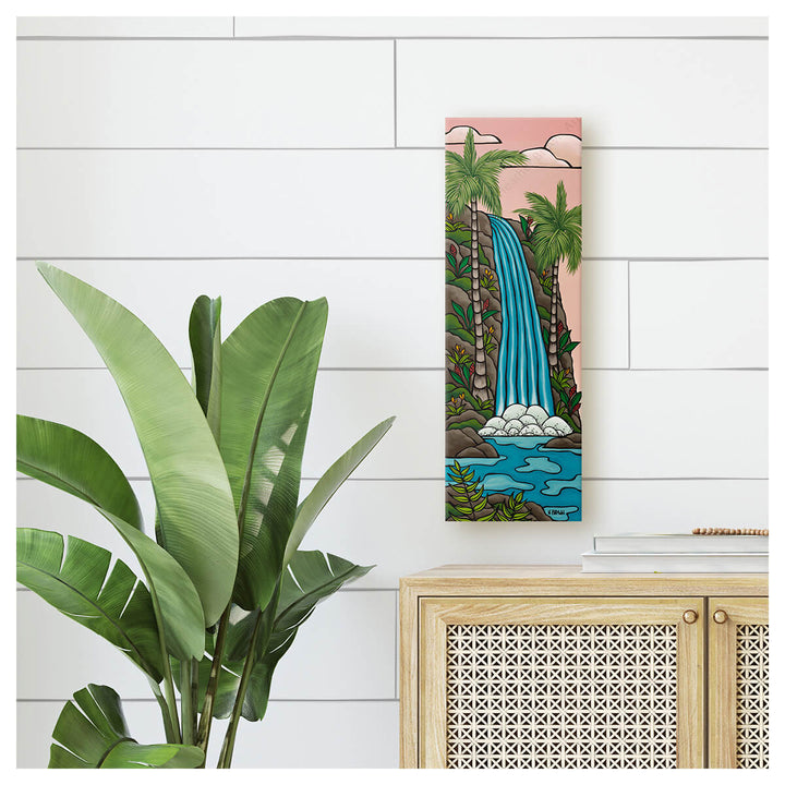 heather brown sunrise waterfall view canvas print mock up