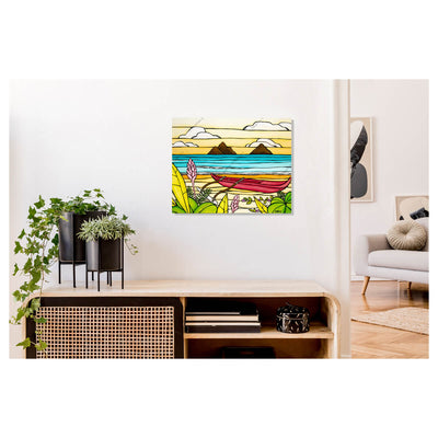 A metal art print featuring a beautiful summer day at the Mokes at Lanikai Beach by Hawaii surf artist Heather Brown