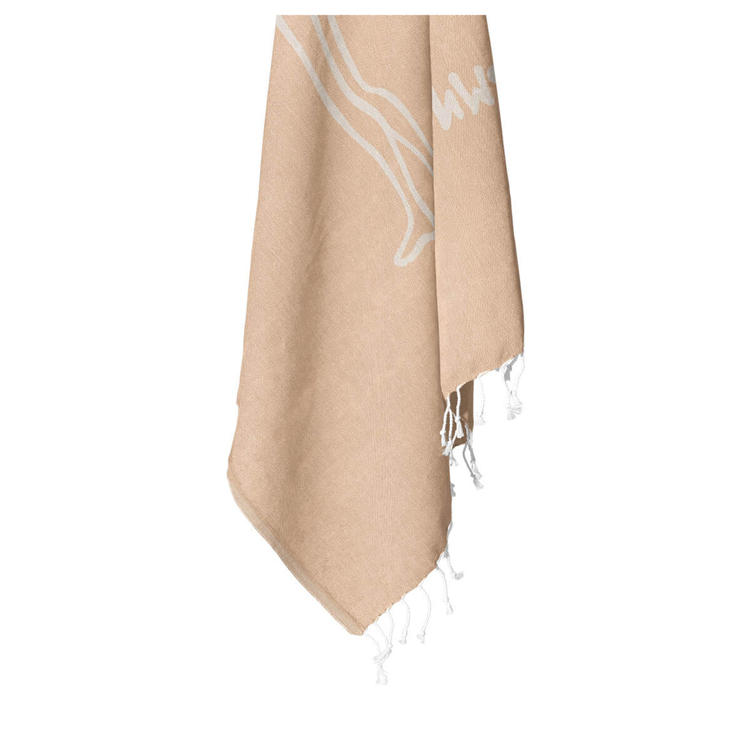 heather brown surfer girl towel hanging