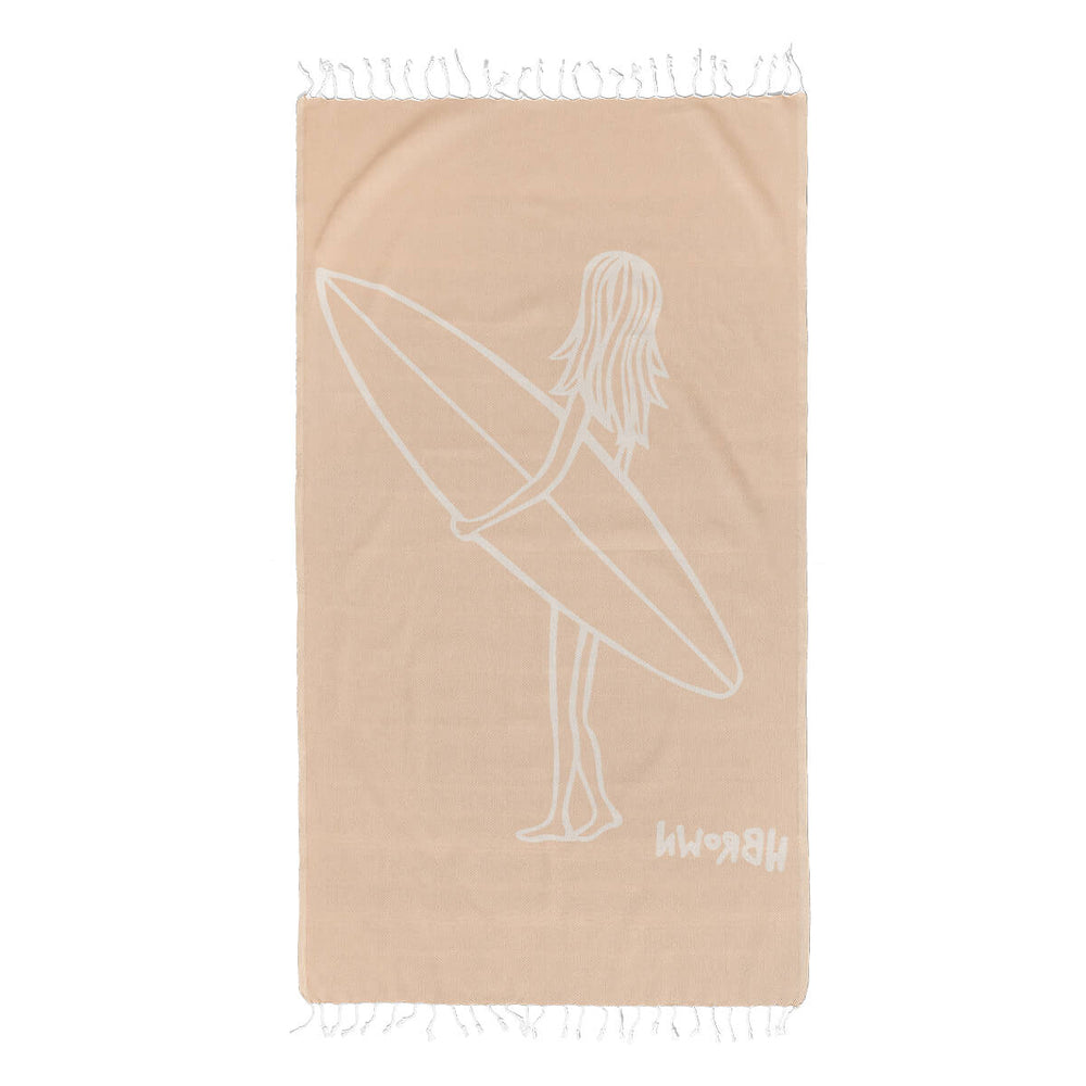 heather brown surfer girl towel back