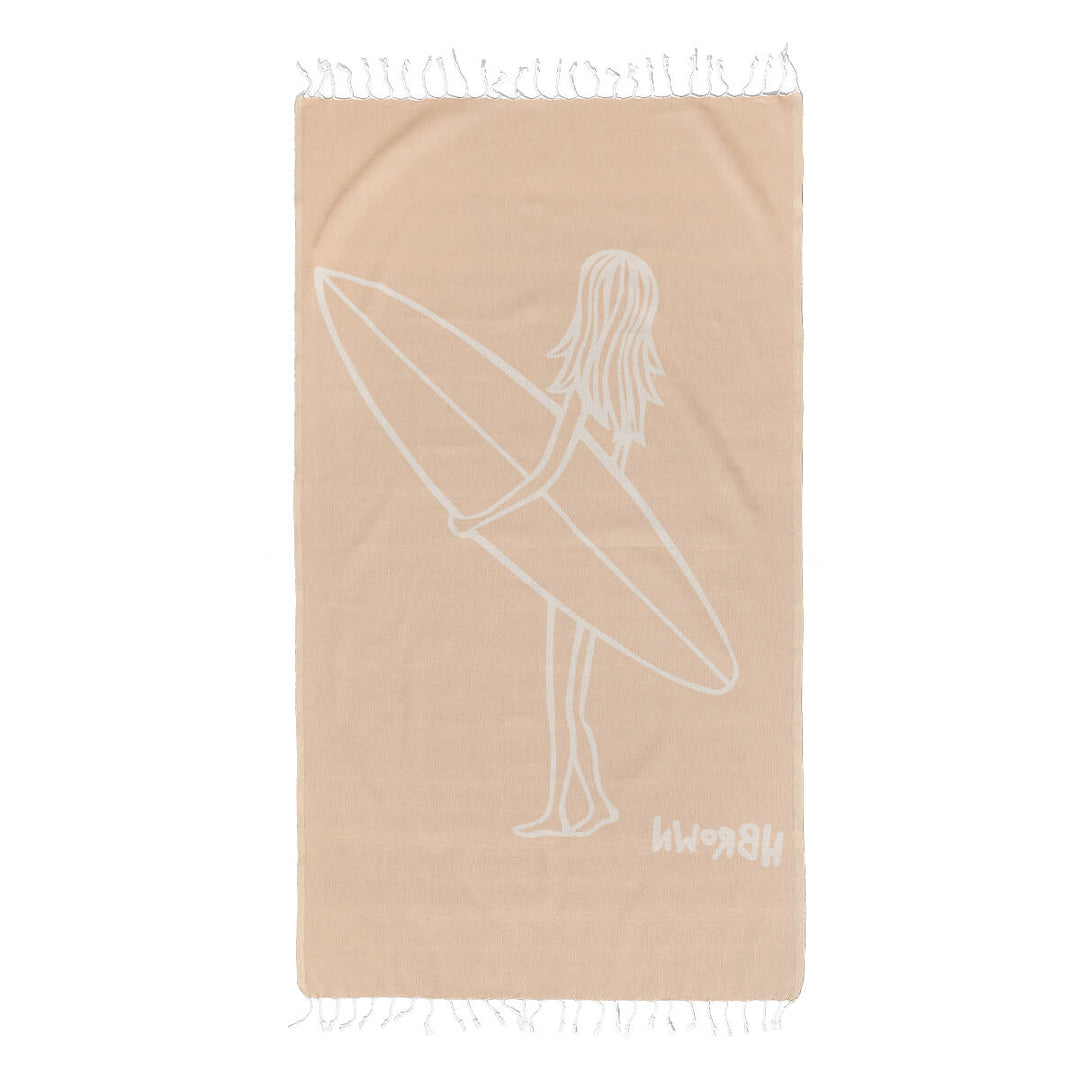 heather brown surfer girl towel back