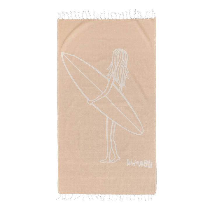 heather brown surfer girl towel back
