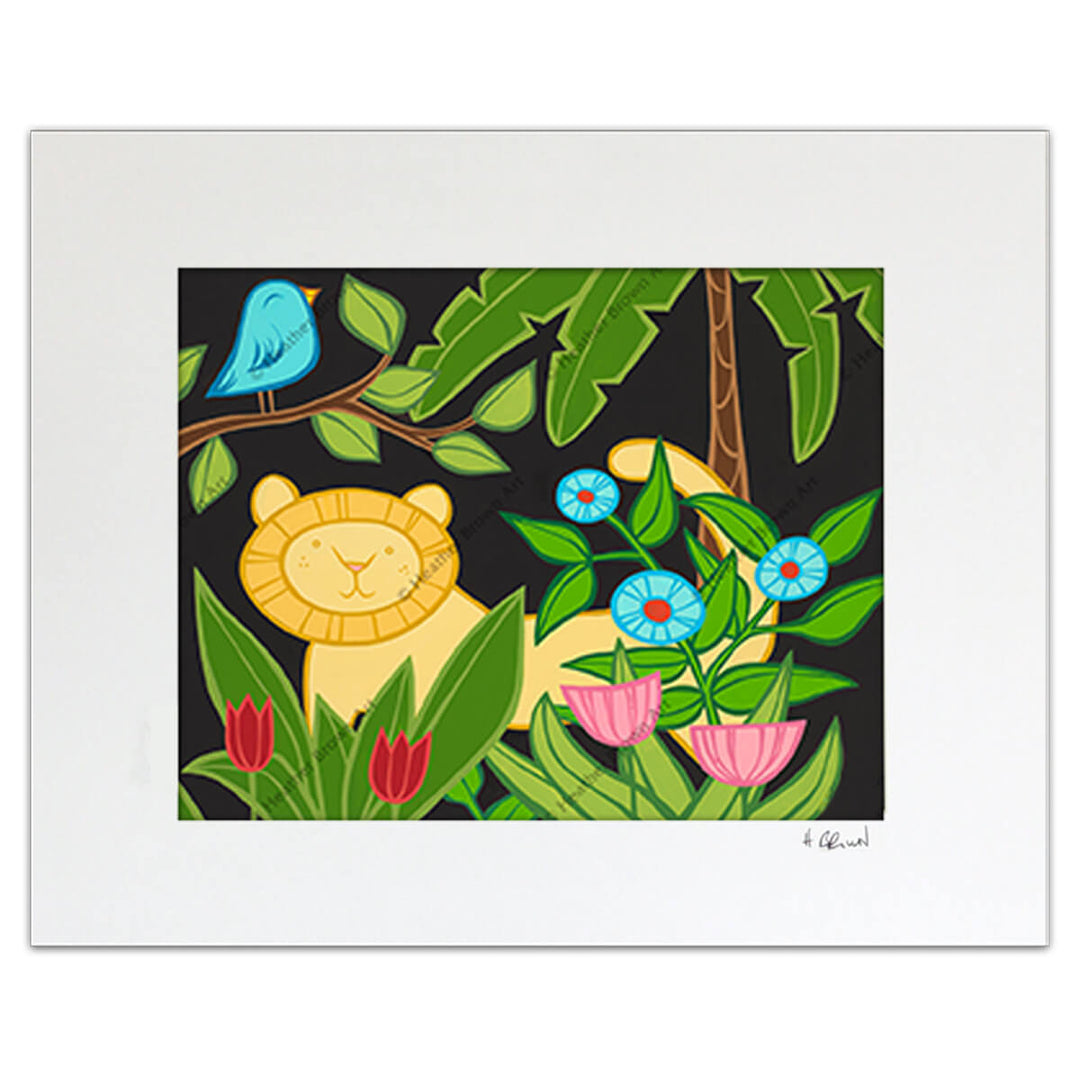 Heather Brown Tropical Lion Matted Print