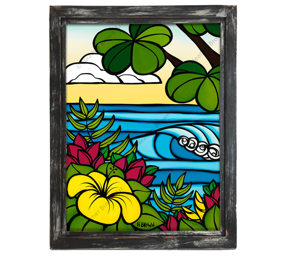 Classic Black Frame - "Hibiscus Breeze" by tropical artist Heather Brown