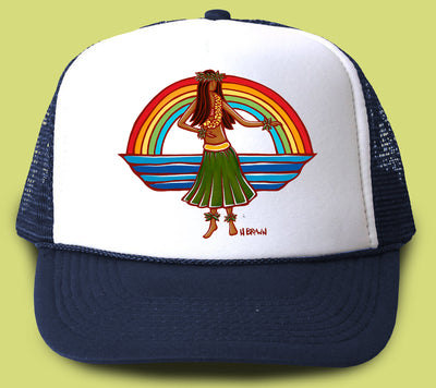 "Hula" Trucker Hat - Wearable Art by Tropical Artist Heather Brown