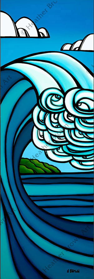Island Barrel - Painting of a large wave crashing towards the shore by tropical artist Heather Brown