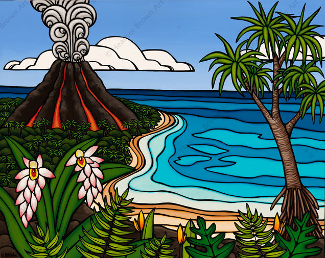 Island Volcano - Matted Paper Print - Heather Brown Art